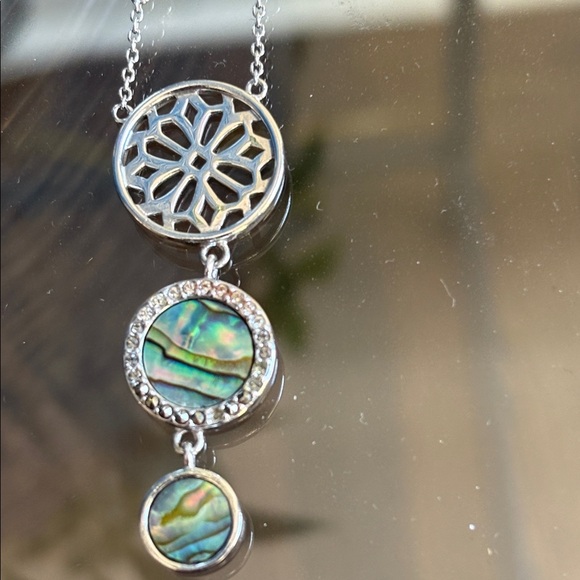 Unique Sterling Silver Abalone and Marcasite Long Drop Necklace